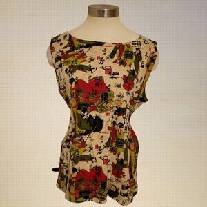 Asian Print Cotton Tank Top Studio T's by Chico's XL Size 3 Stretchy